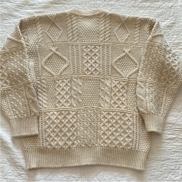 Vintage Wool Aran Sweater Cardigan Cream - Picture 10 of 16